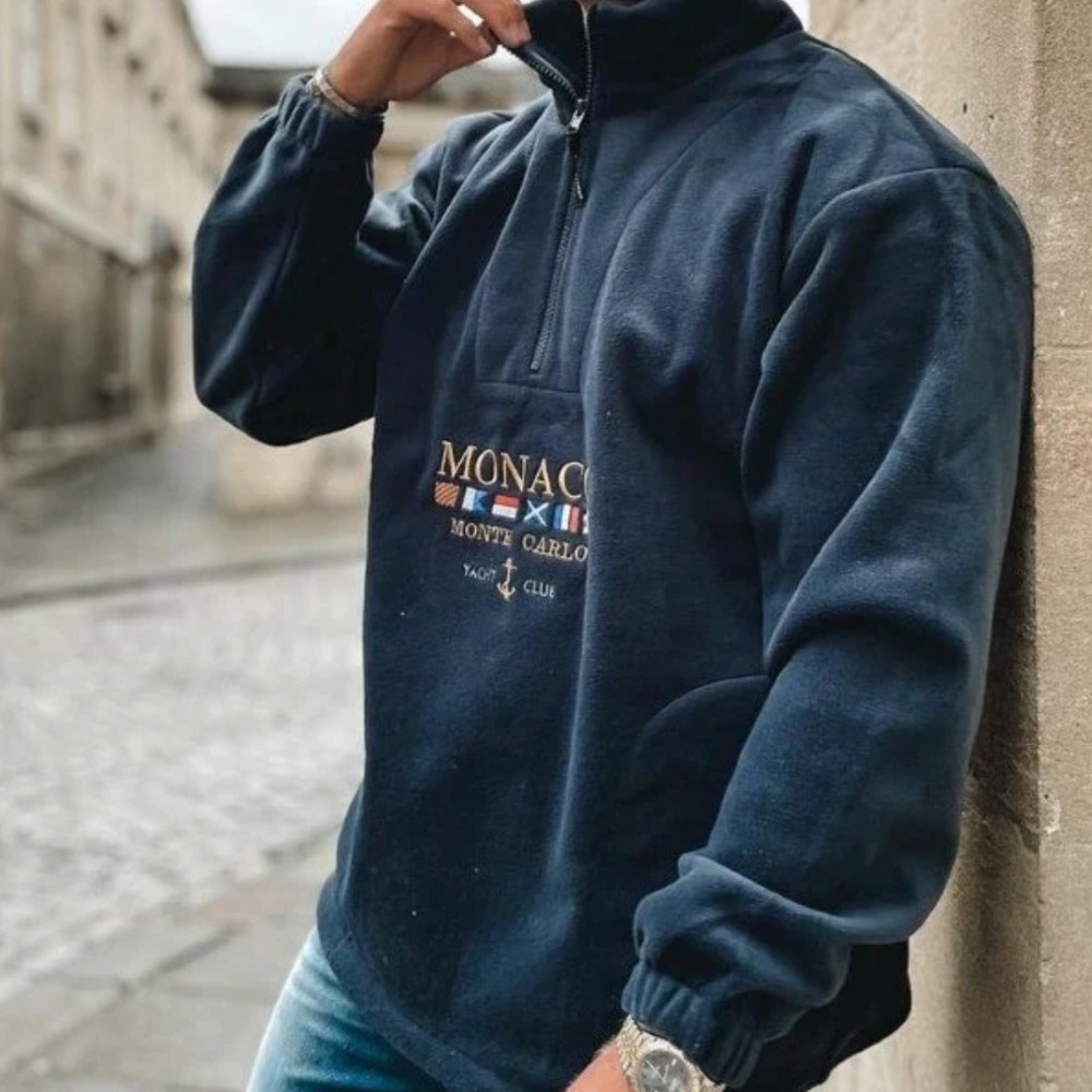 Męski half-zip polar – casualowy pulower z nadrukiem graficznym