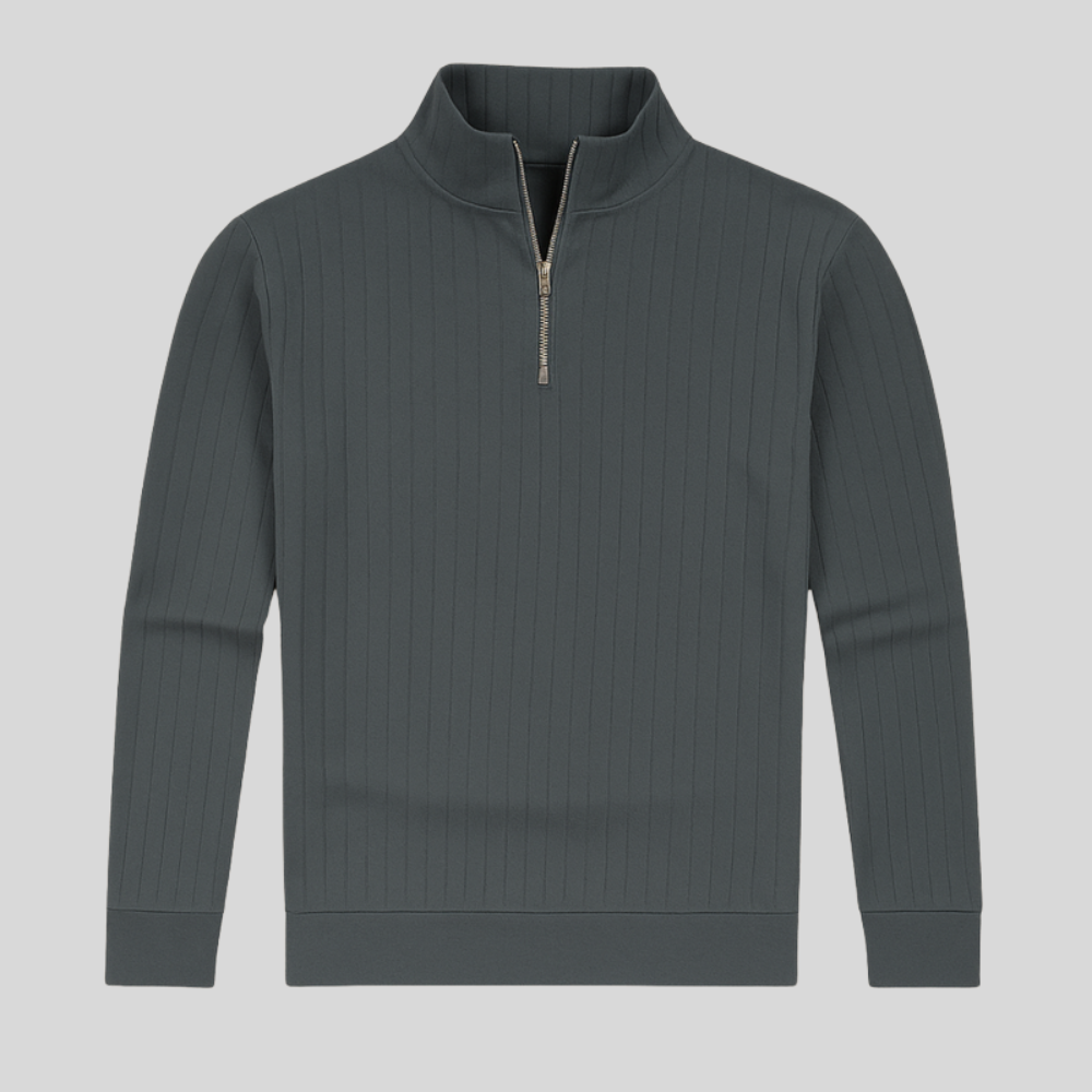 Męski Casualowy Sweter Z Półzamkiem – Prążkowany Dzianinowy Golf Bez Zapięcia