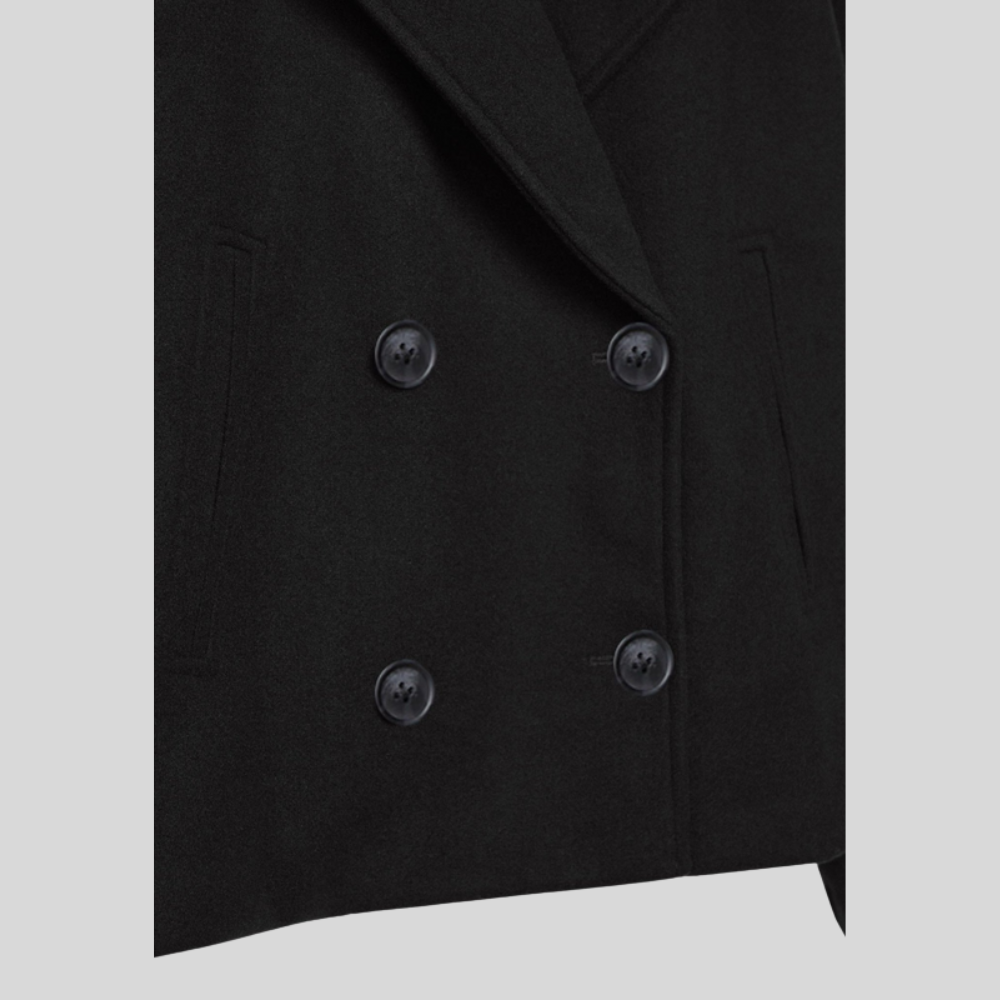 Damski krótki płaszcz pea coat – dwurzędowy płaszcz z mieszanki wełny