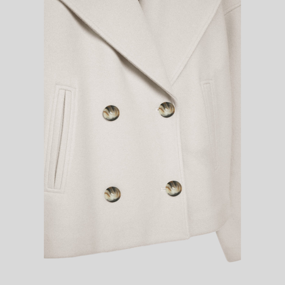 Damski krótki płaszcz pea coat – dwurzędowy płaszcz z mieszanki wełny