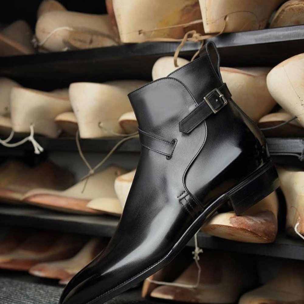 Męskie Eleganckie Botki Monk Strap – Skórzane Buty Wizytowe