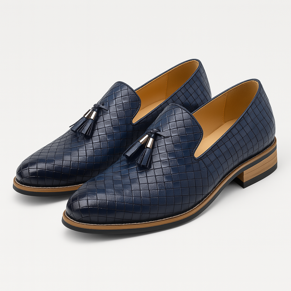 Stylowe Plecionkowe Skórzane Loafery – Męskie Buty na Supełki Slip-On