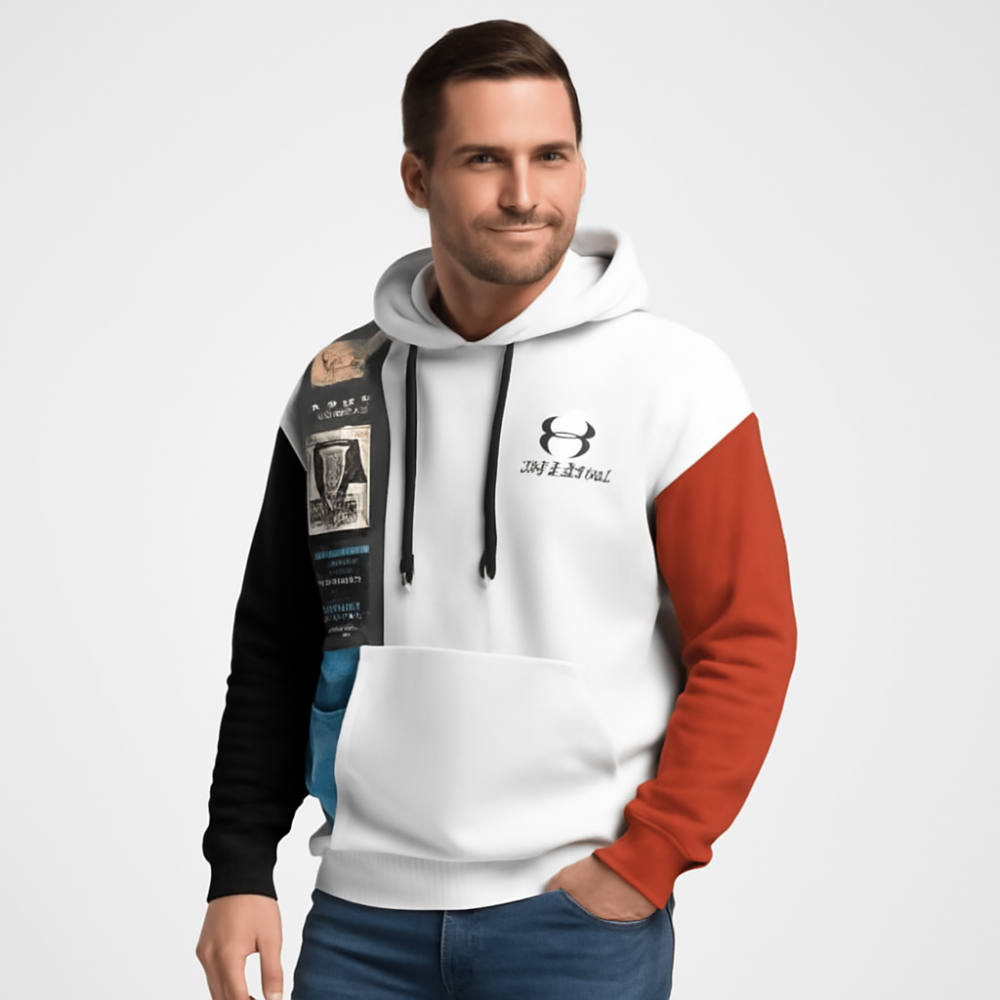 Męska kolorowa bluza z kapturem – stylowy patchworkowy design