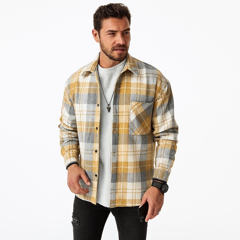 Męska casualowa plaid shirt kurtka – button-up odzież wierzchnia
