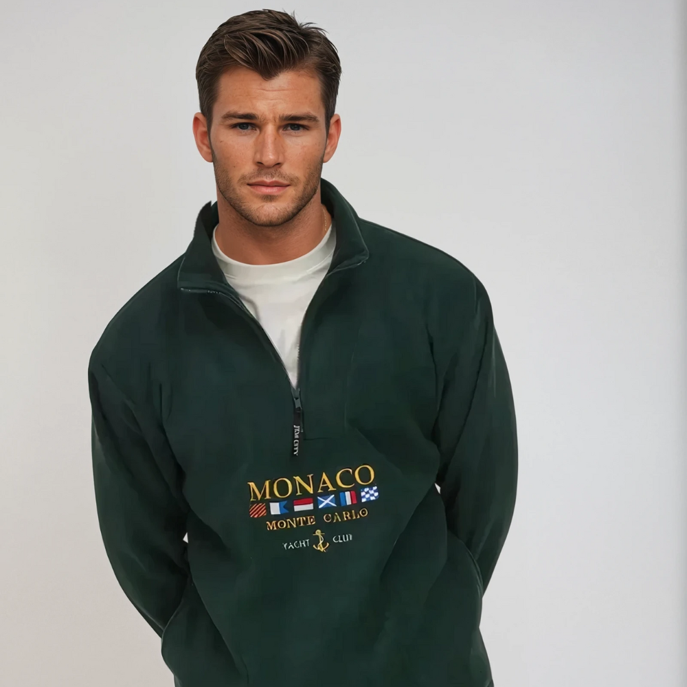 Męski half-zip polar – casualowy pulower z nadrukiem graficznym