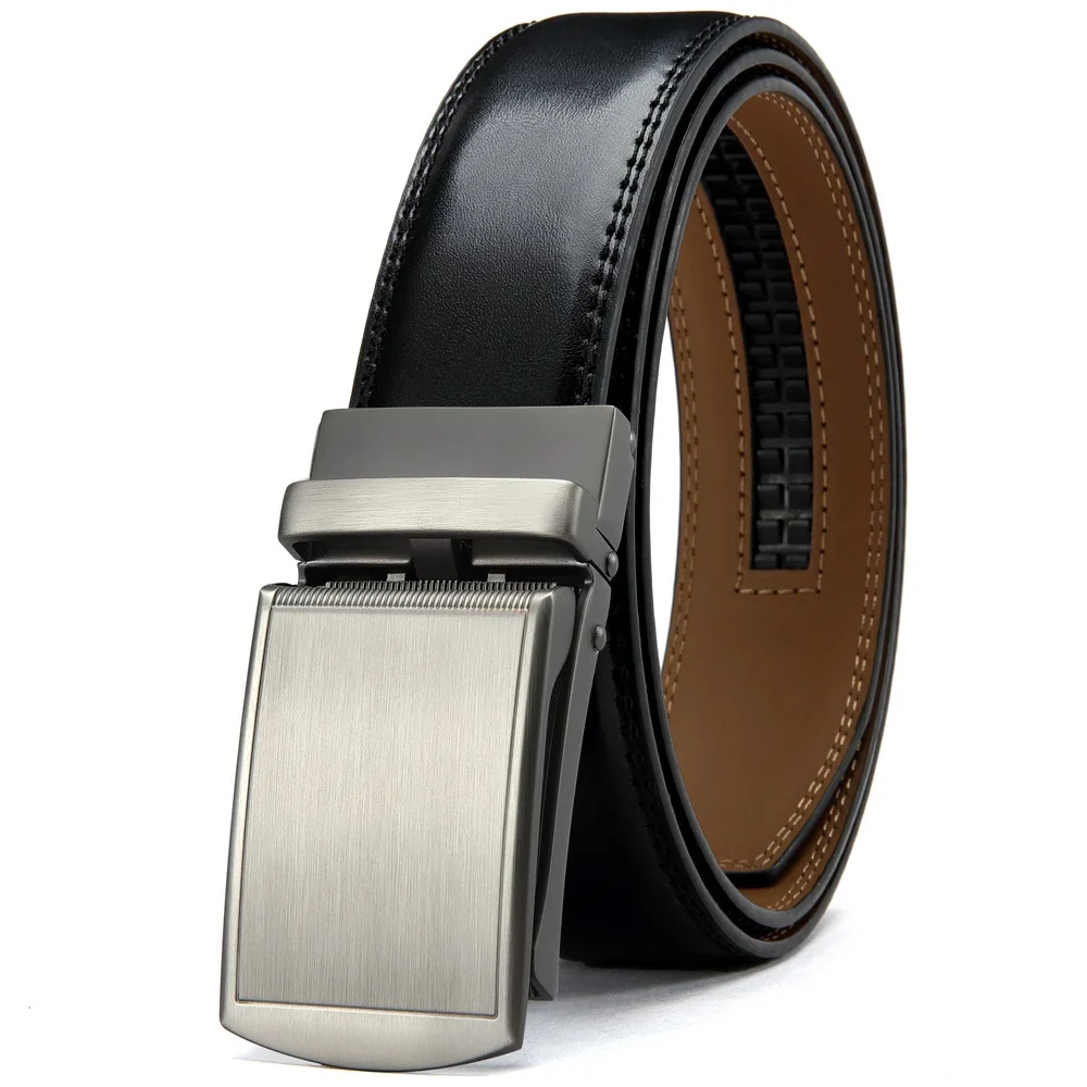 Męski formalny skórzany pasek – elegancki metalowy buckle design