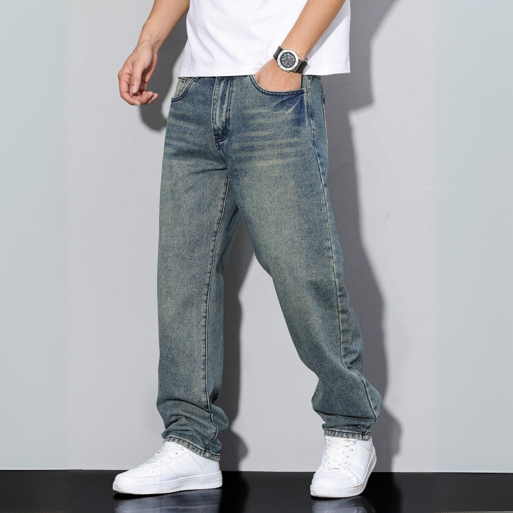 Męskie Jeansy Proste – Casualowy Swobodny Krój Denim