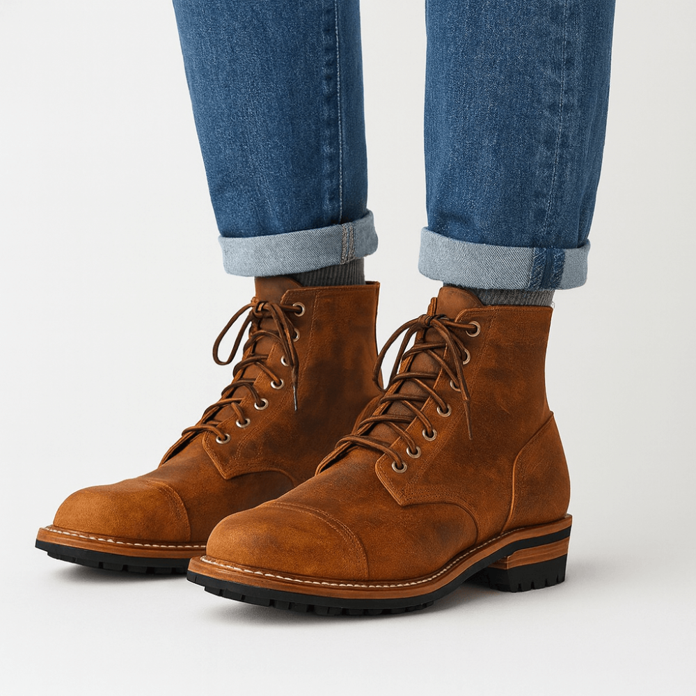 Męskie Skórzane Buty na Sznurowadła – Casual Obuwie na Zewnątrz