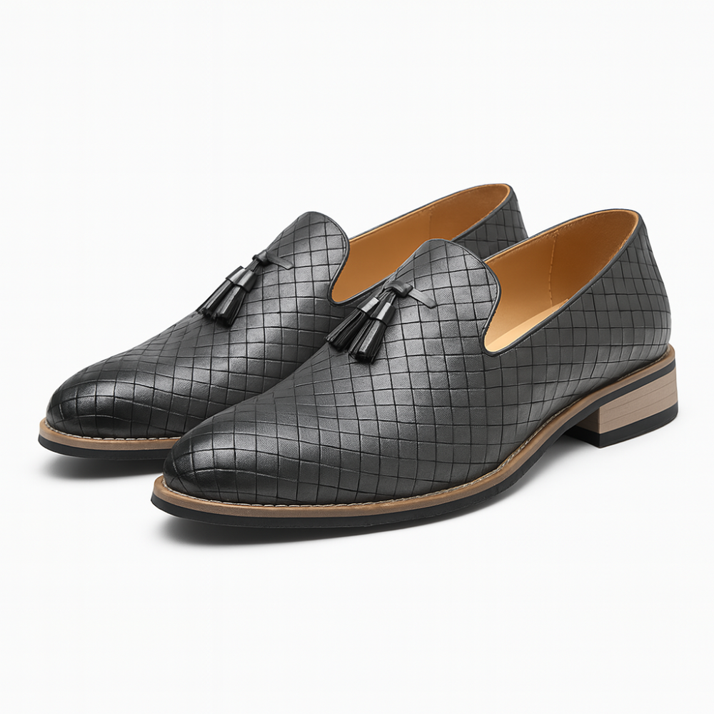 Stylowe Plecionkowe Skórzane Loafery – Męskie Buty na Supełki Slip-On
