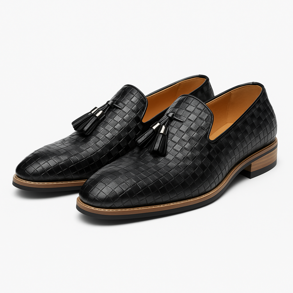 Stylowe Plecionkowe Skórzane Loafery – Męskie Buty na Supełki Slip-On