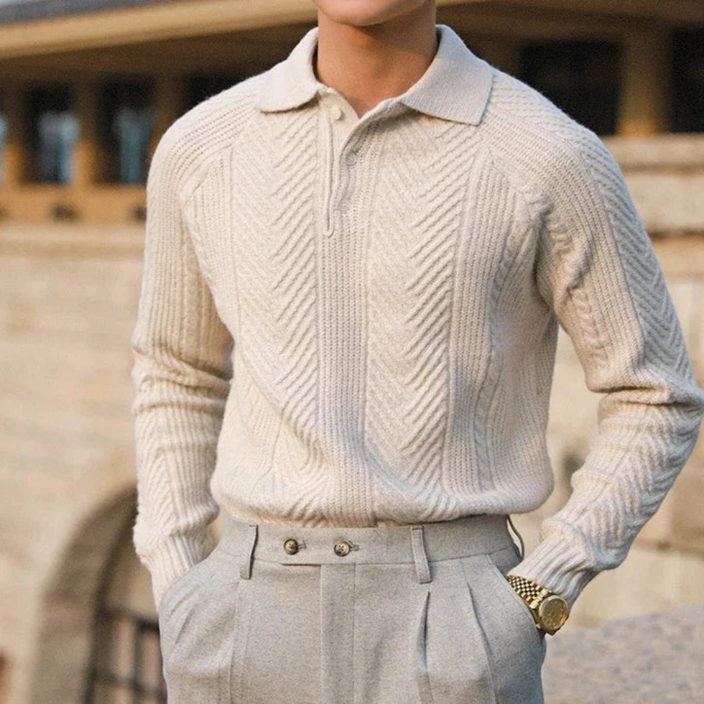 Męski casualowy dziany sweter polo – wygodne codzienne noszenie
