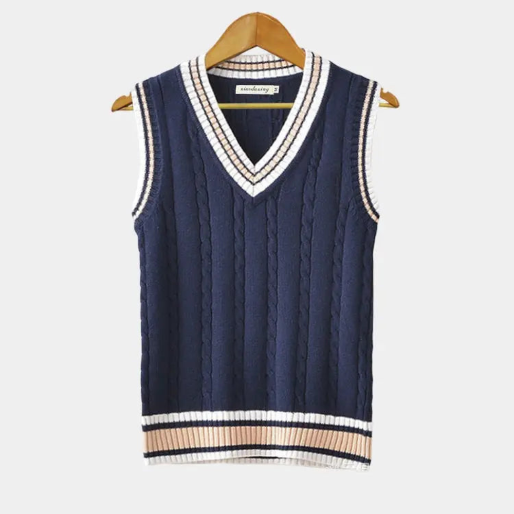 Męska sweter kamizelka – klasyczna v-neck bezrękawowa dzianina