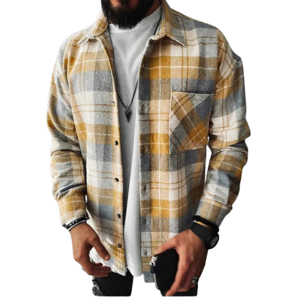 Męska casualowa plaid shirt kurtka – button-up odzież wierzchnia