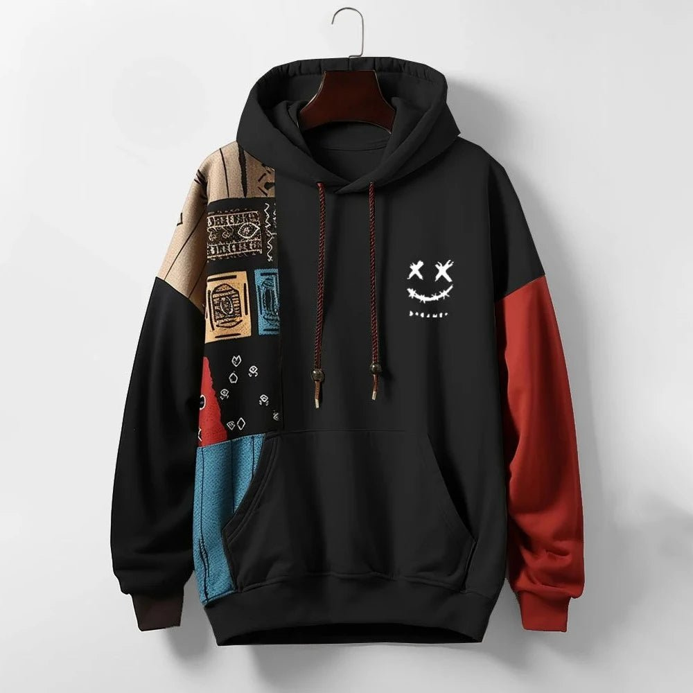 Męska kolorowa bluza z kapturem – stylowy patchworkowy design