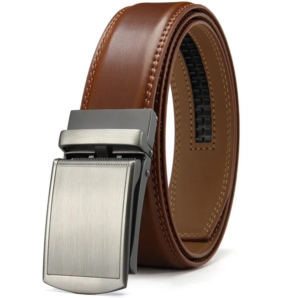 Męski formalny skórzany pasek – elegancki metalowy buckle design