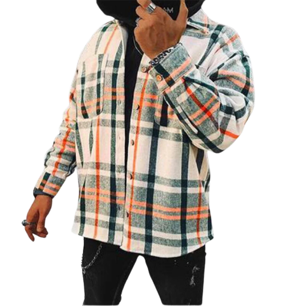 Męska casualowa plaid shirt kurtka – button-up odzież wierzchnia