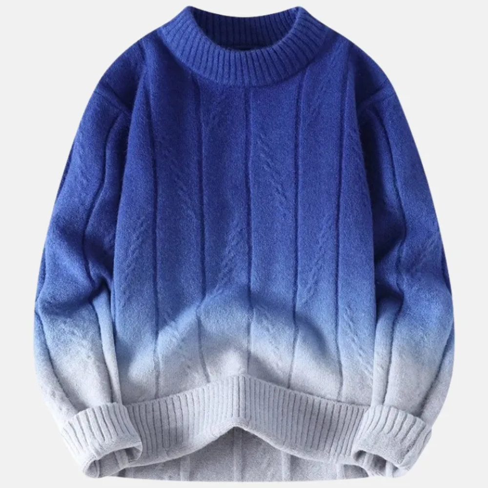 Męski sweter gradientowy – casualowa dzianina z okrągłym dekoltem