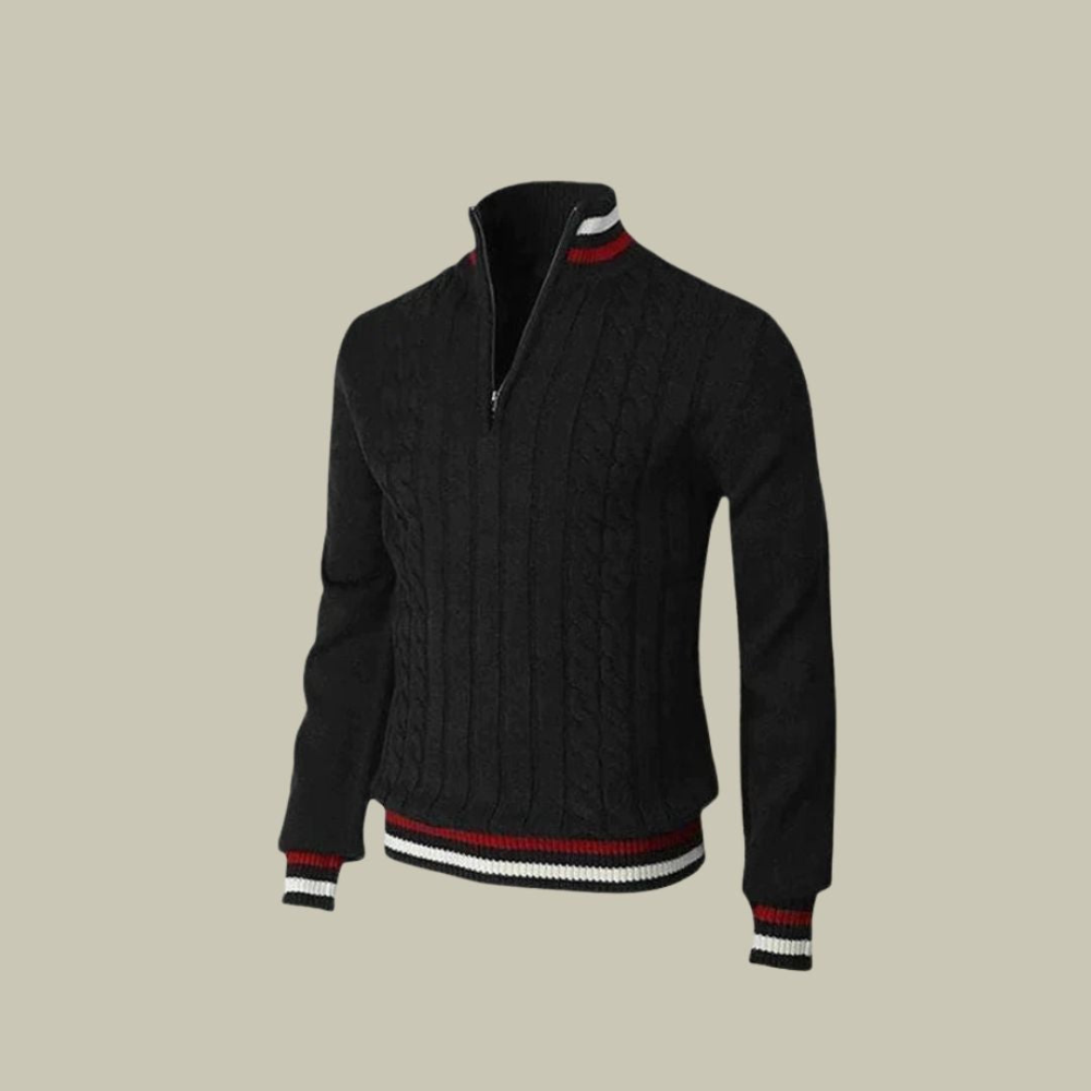 Męski zip-up sweter – klasyczna dzianina z kolorowym kołnierzem