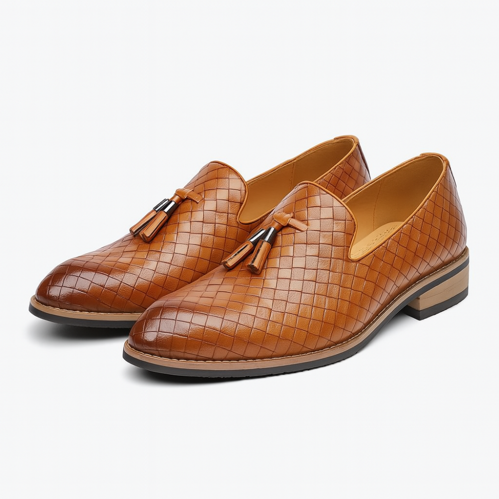 Stylowe Plecionkowe Skórzane Loafery – Męskie Buty na Supełki Slip-On