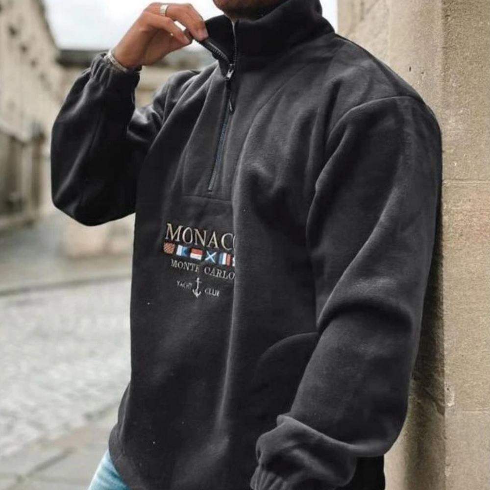 Męski half-zip polar – casualowy pulower z nadrukiem graficznym