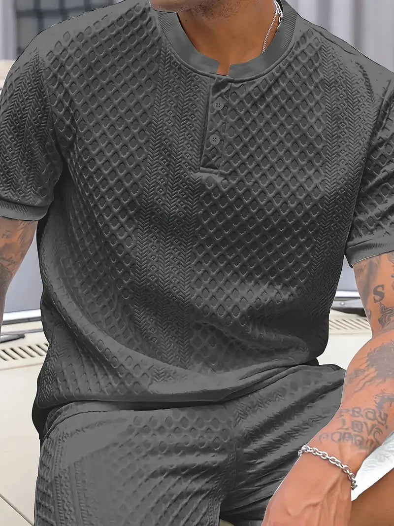 Vemiera | Stylowa koszulka Henley z ozdobnym wzorem