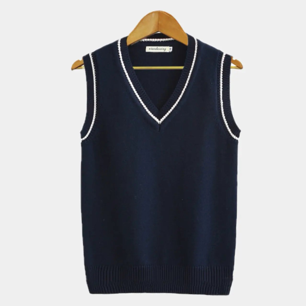 Męska sweter kamizelka – klasyczna v-neck bezrękawowa dzianina