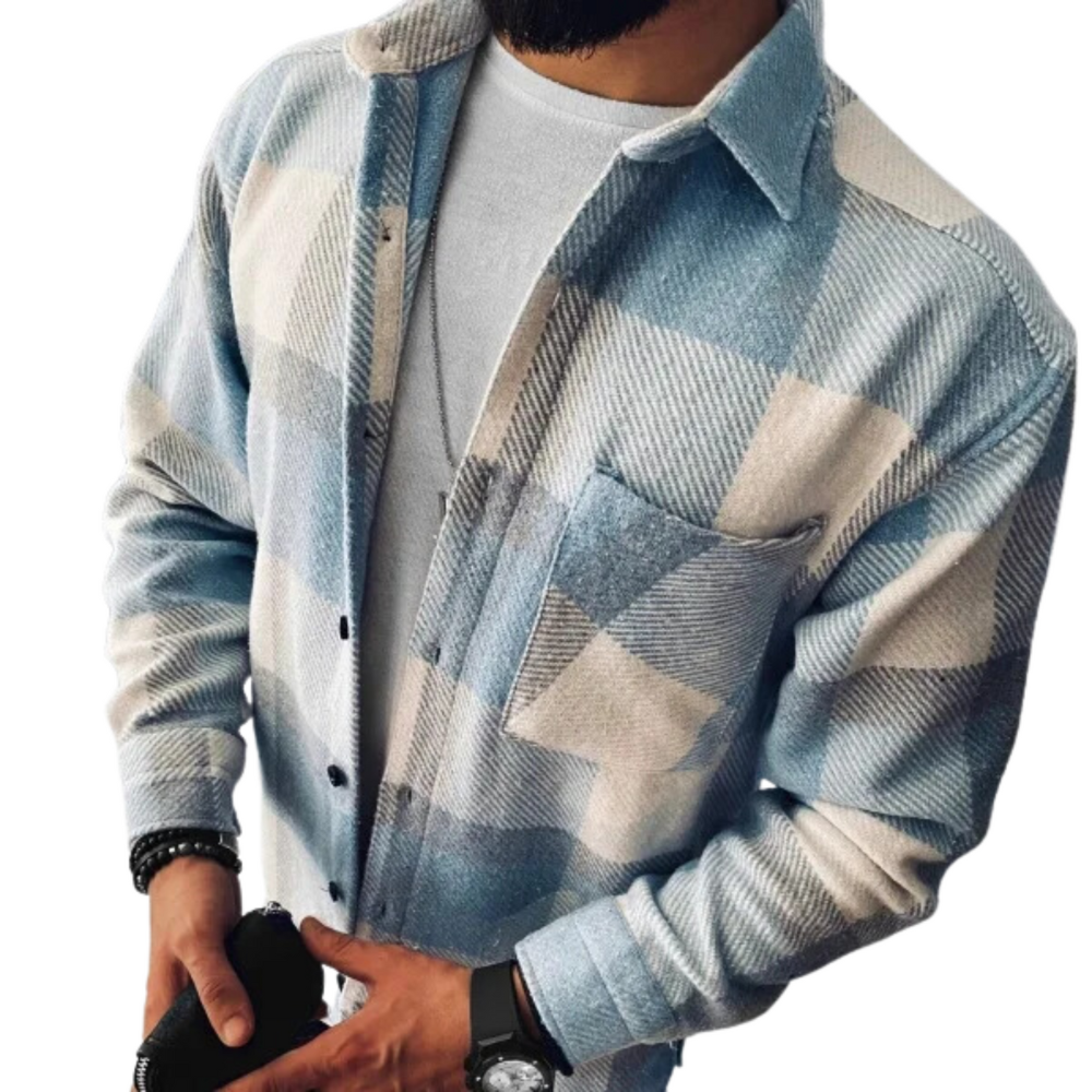 Męska casualowa plaid shirt kurtka – button-up odzież wierzchnia