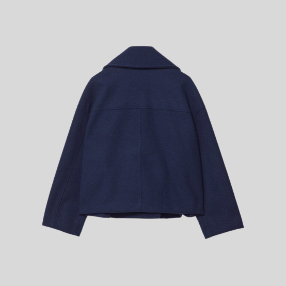 Damski krótki płaszcz pea coat – dwurzędowy płaszcz z mieszanki wełny