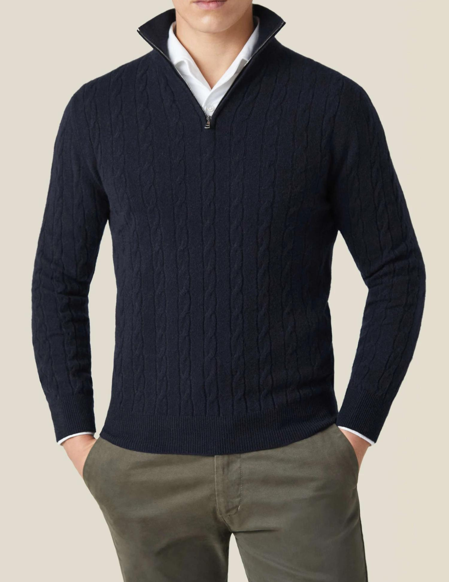 Sweter Męski z Zamkiem i Warkoczowym Splotem