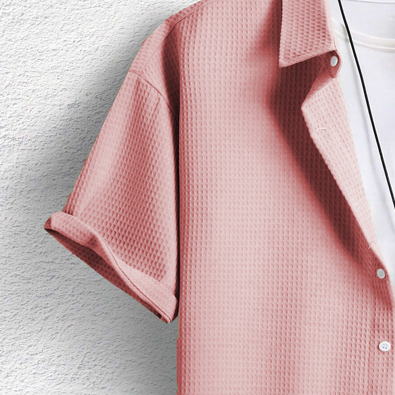 Męska Koszula z Krótkim Rękawem z Dzianiny Waflowej – Casualowy Styl