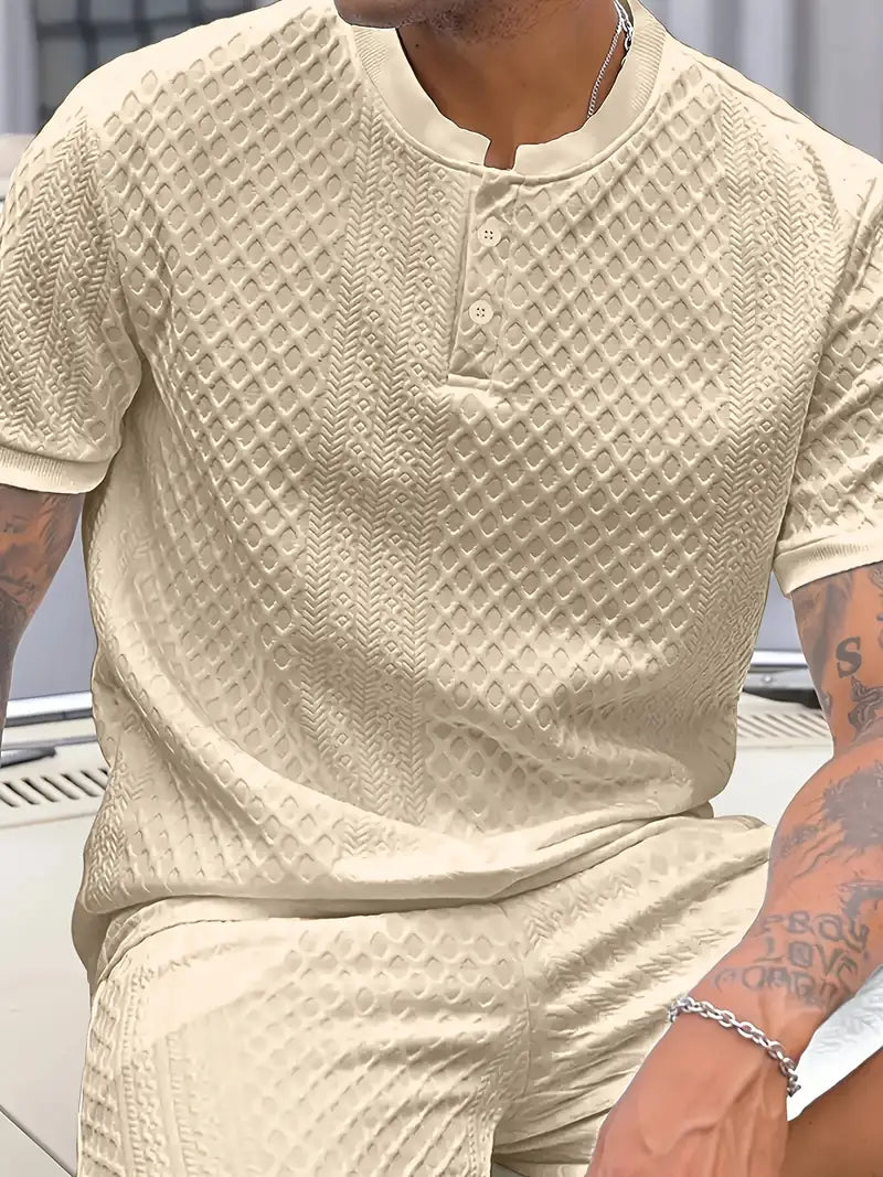 Vemiera | Stylowa koszulka Henley z ozdobnym wzorem