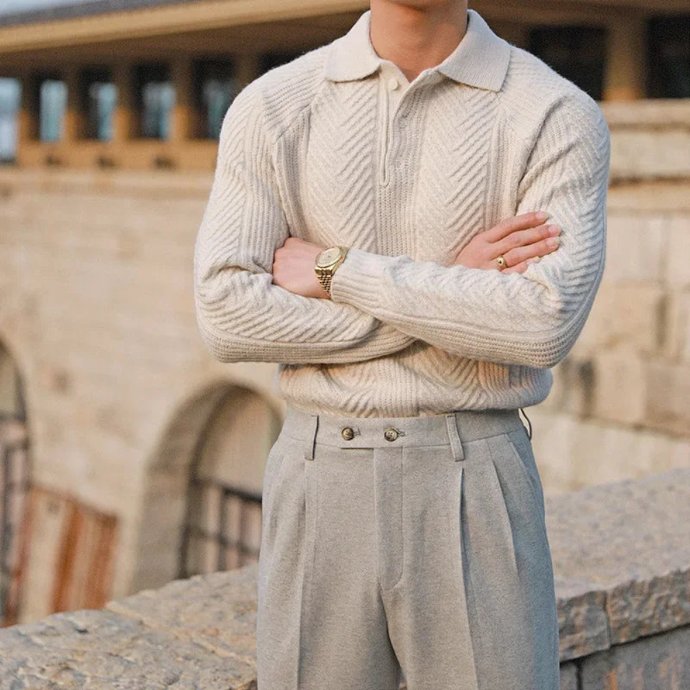 Męski casualowy dziany sweter polo – wygodne codzienne noszenie