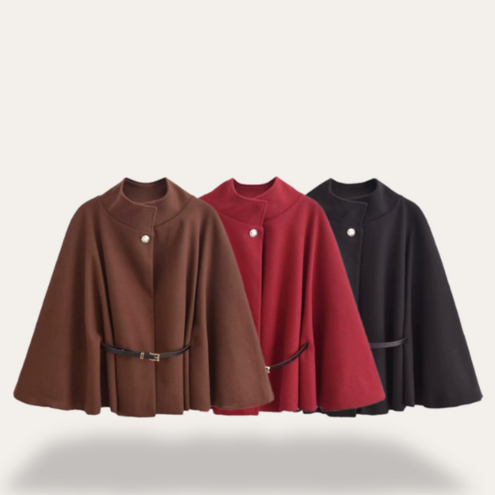 Damski płaszcz pelerynowy z paskiem – stylowe okrycie wierzchnie