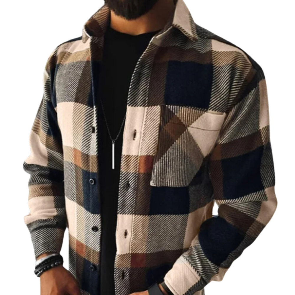 Męska casualowa plaid shirt kurtka – button-up odzież wierzchnia