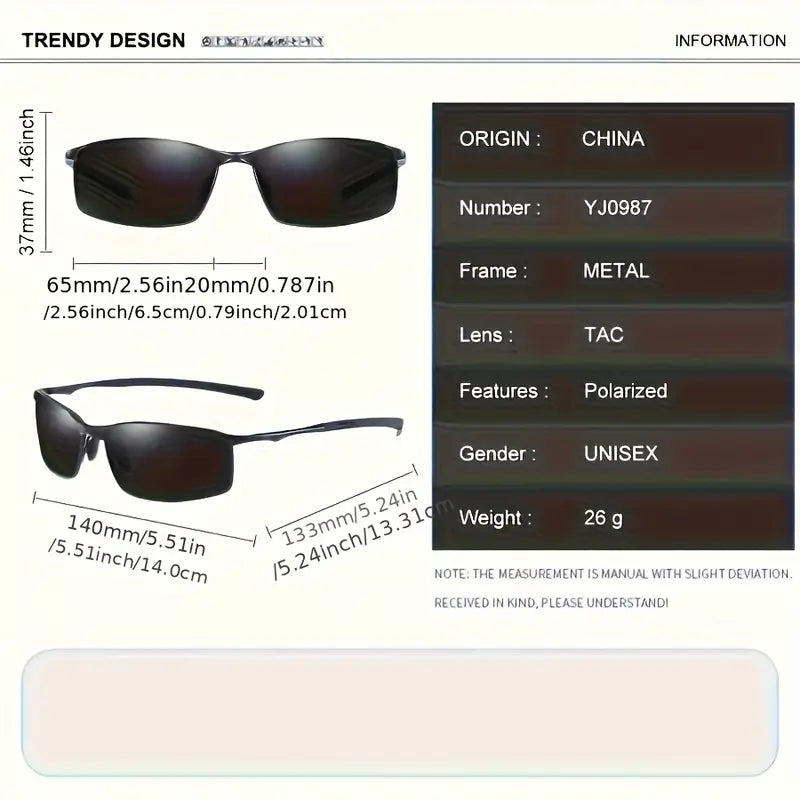 Vemiera | Klasyczne prostokątne okulary przeciwsłoneczne – metalowa oprawka unisex, soczewki TAC, wygodne noski
