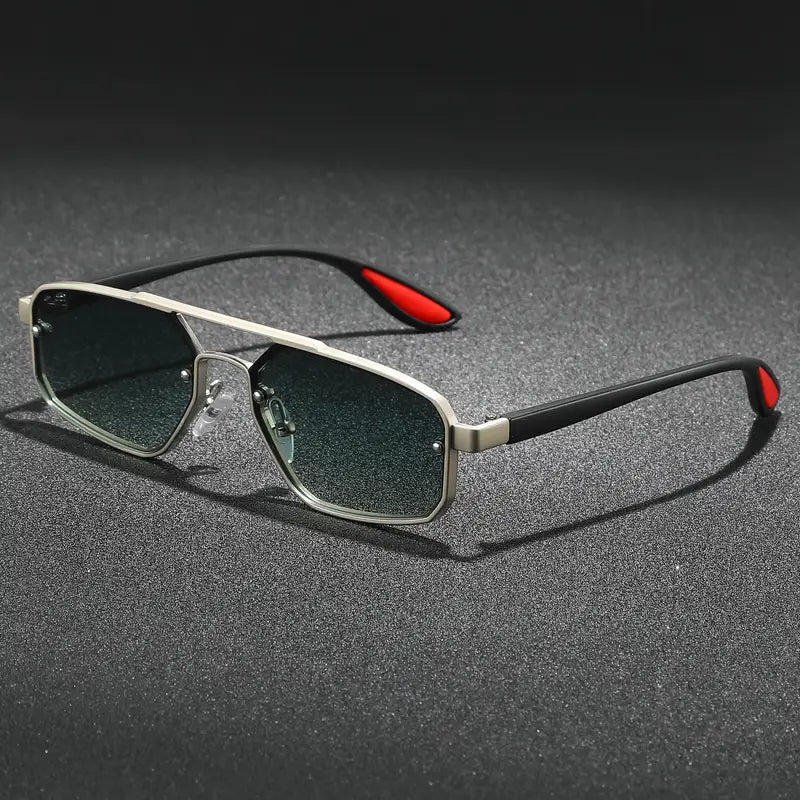 Vemiera | Męskie retro okulary przeciwsłoneczne – szeroka oprawka, niebieskie szkła gradientowe, styl outdoorowy