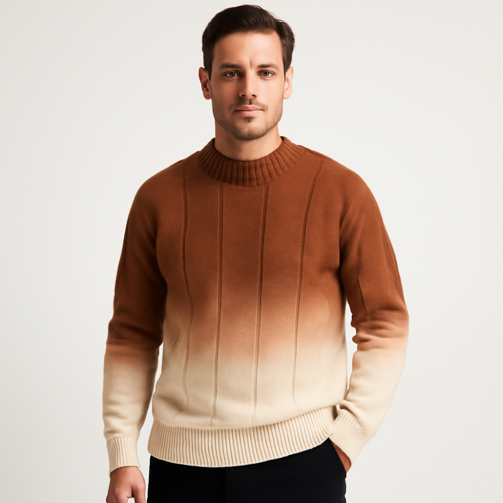 Męski sweter gradientowy – casualowa dzianina z okrągłym dekoltem