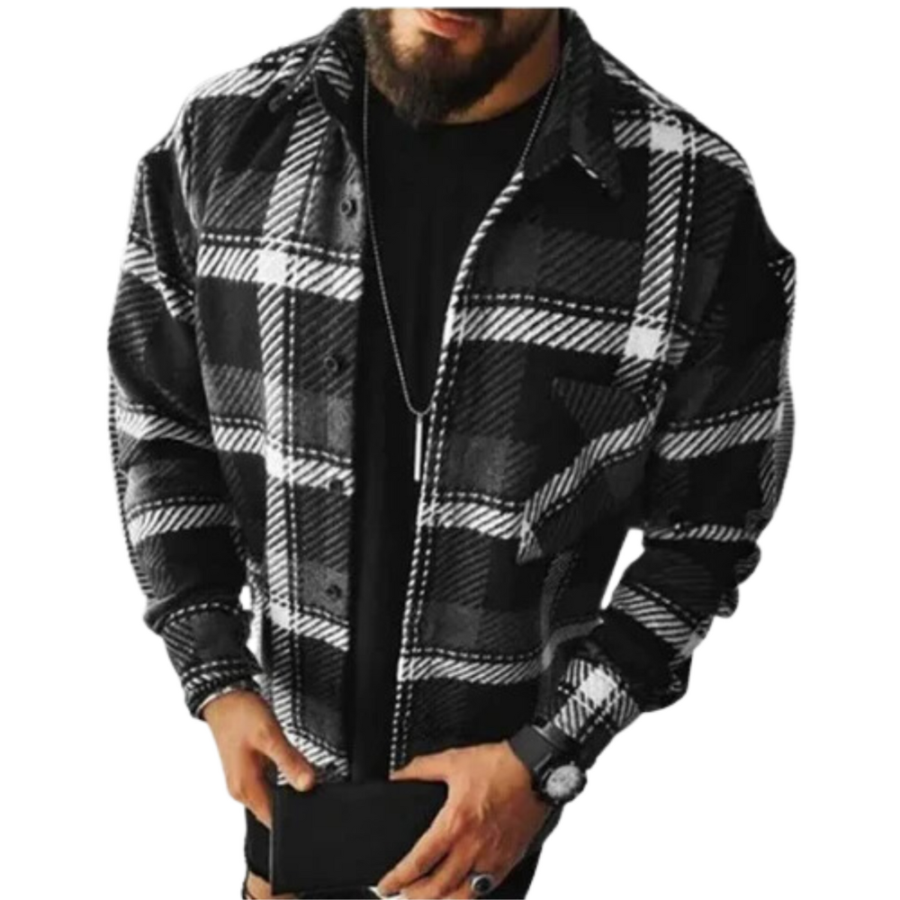 Męska casualowa plaid shirt kurtka – button-up odzież wierzchnia