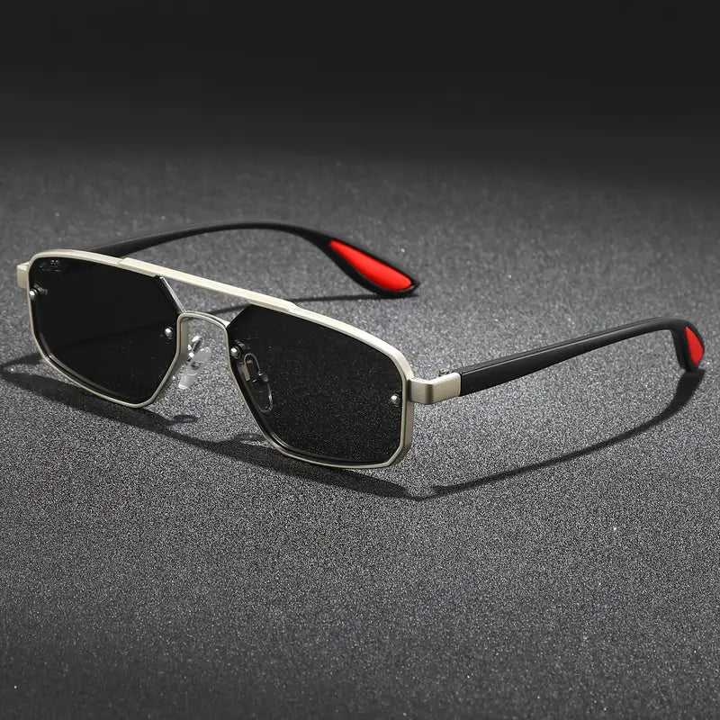 Vemiera | Męskie retro okulary przeciwsłoneczne – szeroka oprawka, niebieskie szkła gradientowe, styl outdoorowy