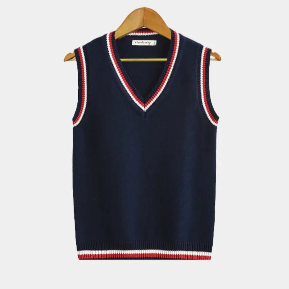 Męska sweter kamizelka – klasyczna v-neck bezrękawowa dzianina