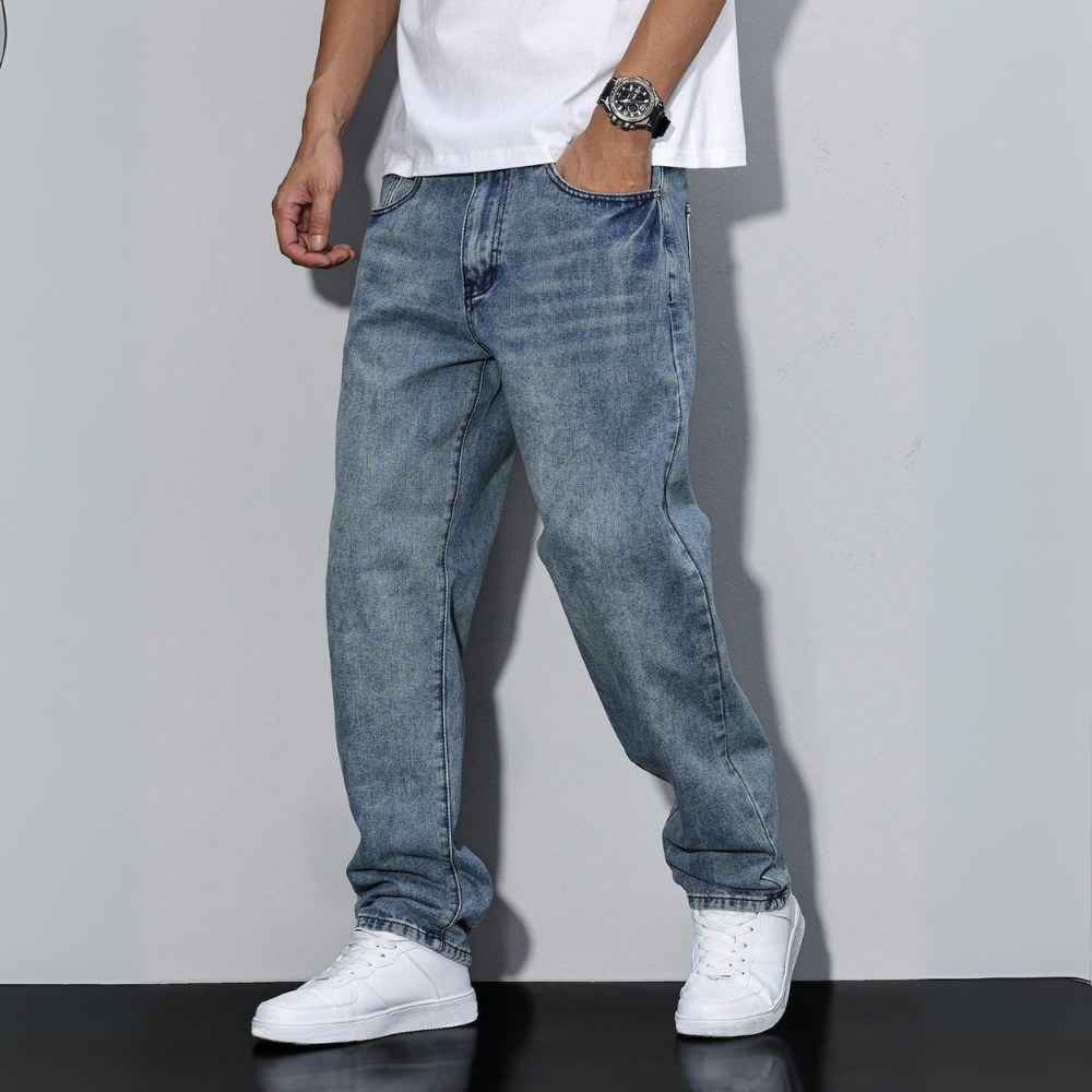 Męskie Jeansy Proste – Casualowy Swobodny Krój Denim