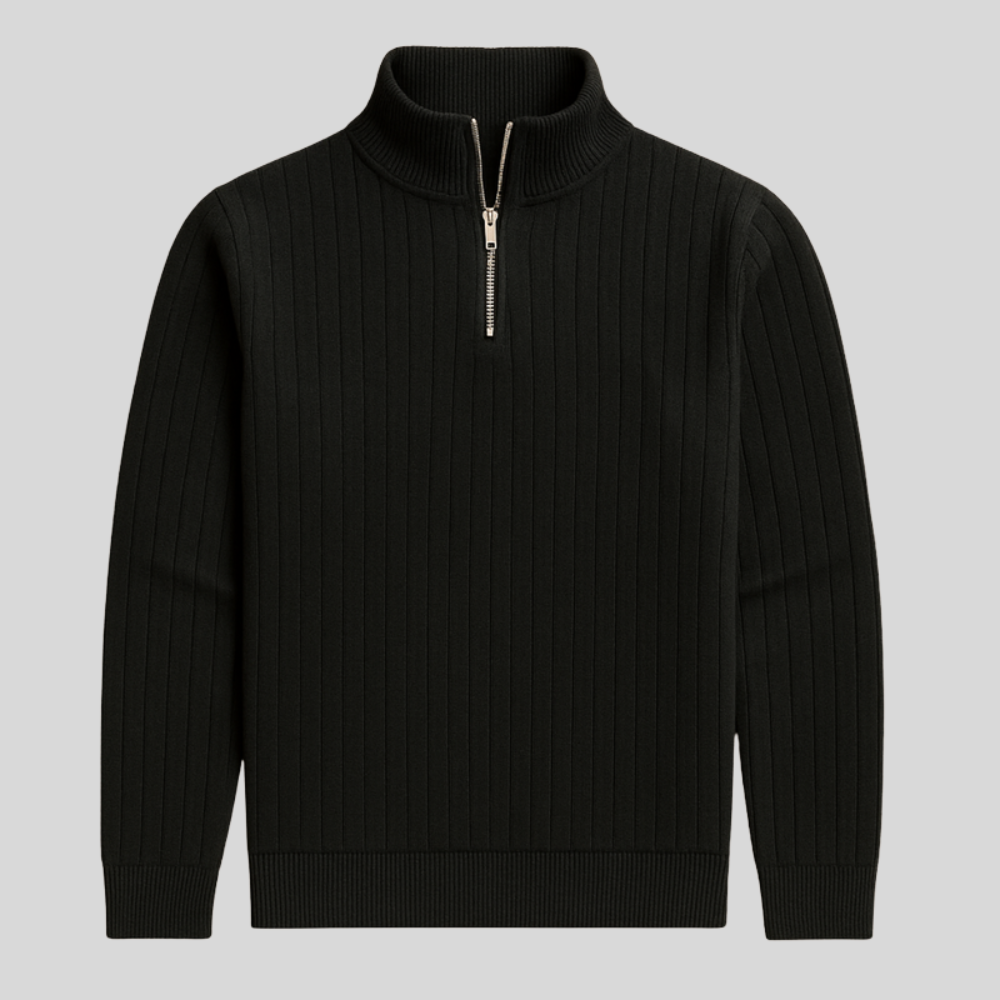Męski Casualowy Sweter Z Półzamkiem – Prążkowany Dzianinowy Golf Bez Zapięcia