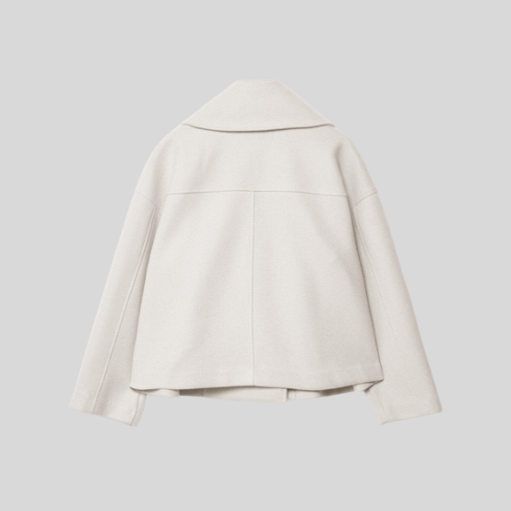 Damski krótki płaszcz pea coat – dwurzędowy płaszcz z mieszanki wełny