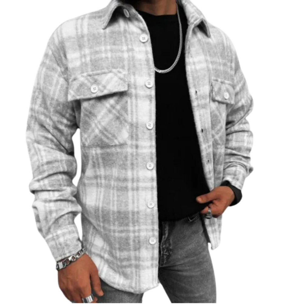 Męska casualowa plaid shirt kurtka – button-up odzież wierzchnia