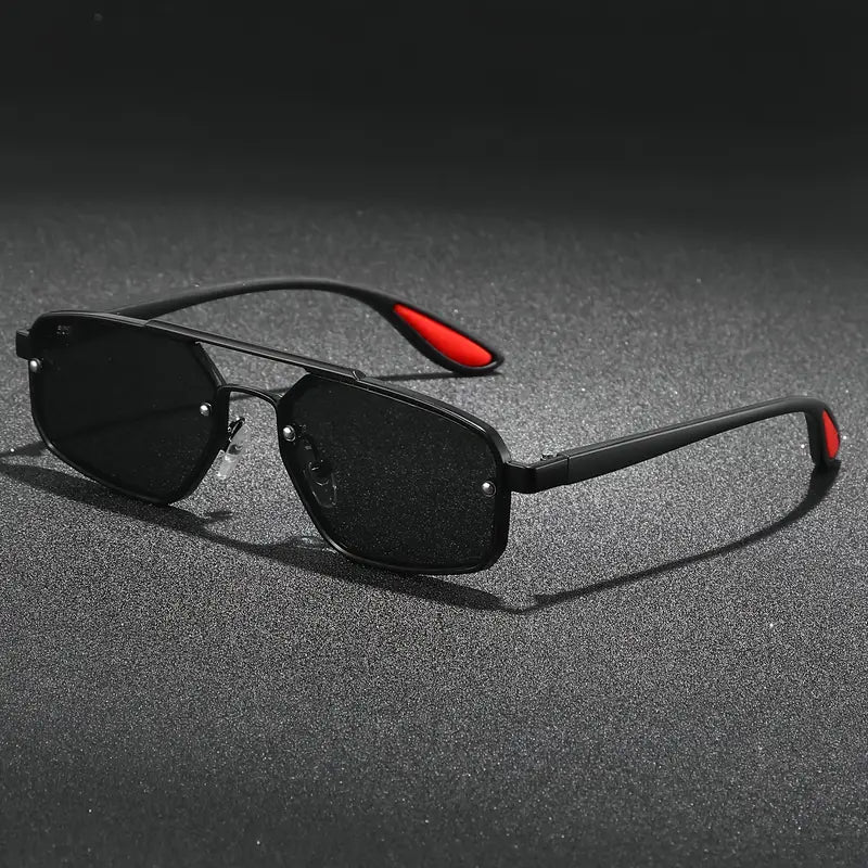 Vemiera | Męskie retro okulary przeciwsłoneczne – szeroka oprawka, niebieskie szkła gradientowe, styl outdoorowy