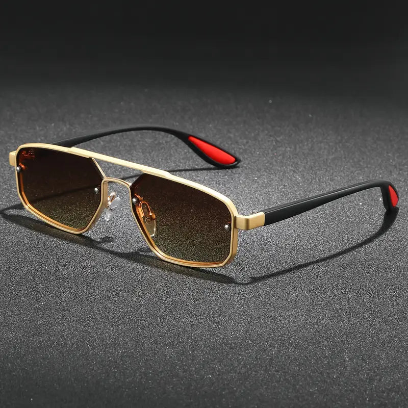 Vemiera | Męskie retro okulary przeciwsłoneczne – szeroka oprawka, niebieskie szkła gradientowe, styl outdoorowy