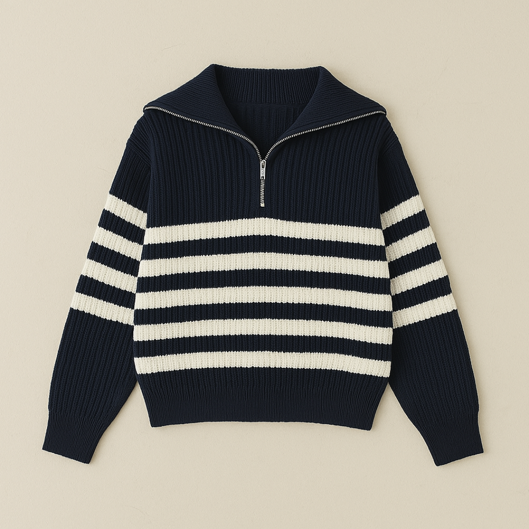 Męski sweter Old Money z półzamkiem i prążkowanym wykończeniem
